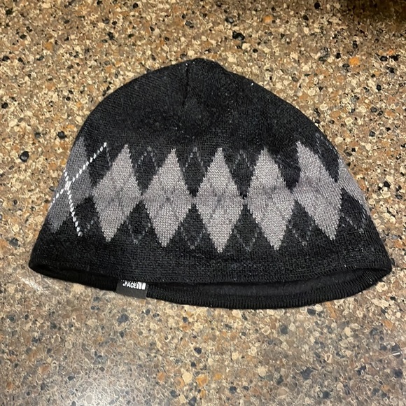 The North Face Black Gray Argyle Beanie Wool Blend Cap - Picture 4 of 6